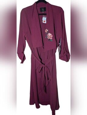 IRIS Los Angeles 3XL Burgundy Floral Embroidered Duster Cardigan NWT